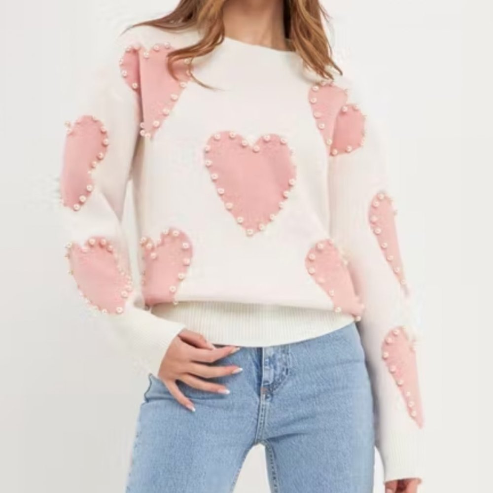NWOT - English Factory Pearl Heart Pattern Sweater Size Small